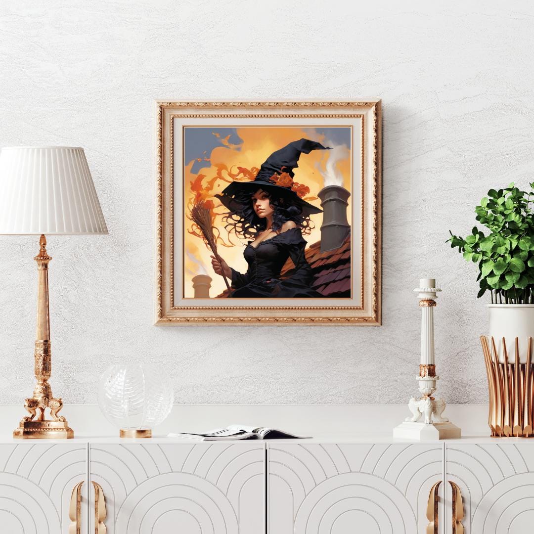 Dark Feminine Witch Illustration |Autumn Spooky Art Print | Digital Download