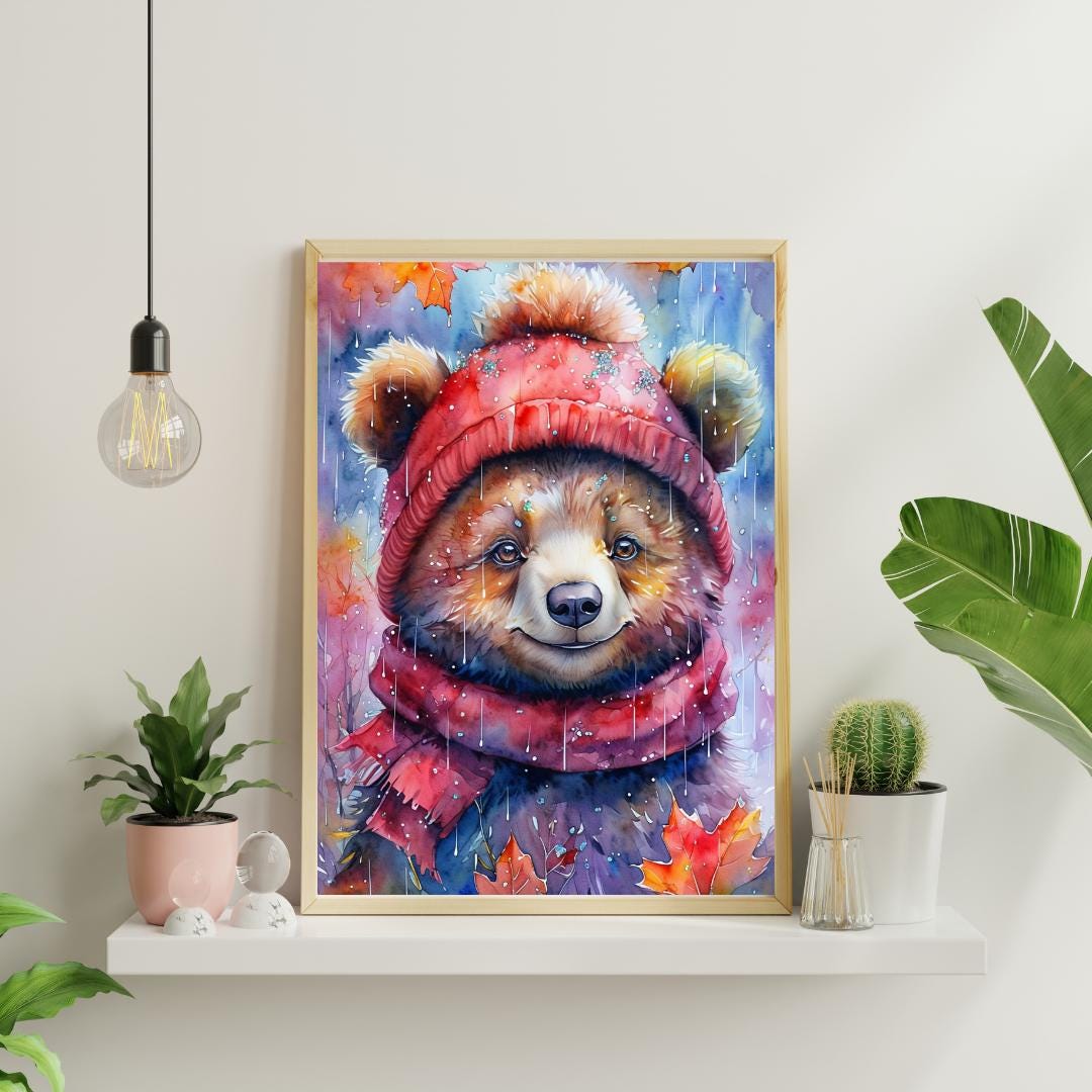 Cute Bear Poster | Cozy Kids Room Decor | Woodland Nursery Art | Digital Download
