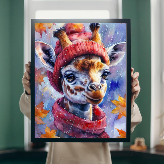 Whimsical Giraffe Art Print | Cozy Autumn Animal Decor | Digital Download for Kids Room