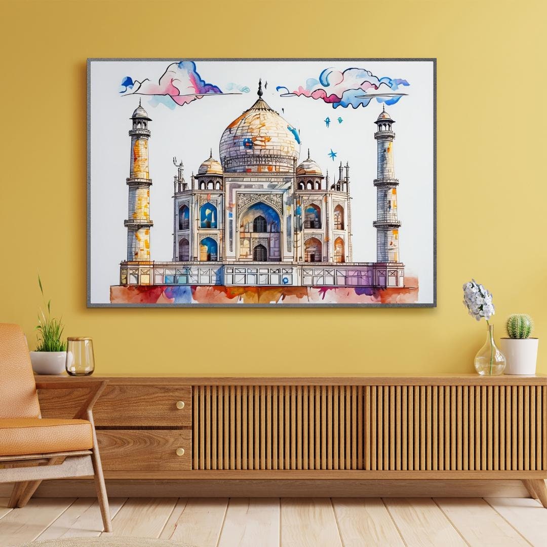 Taj Mahal Watercolor Print | India Landmark Art | Digital Download