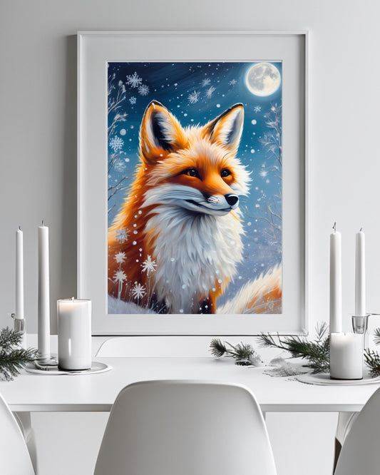 Whimsical Fox Art Print | Cozy Woodland Animal Poster | Winter Wonderland Decor