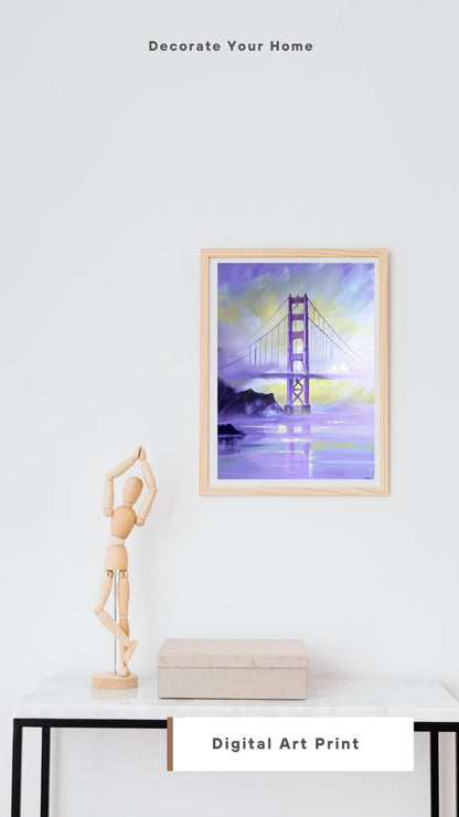 Golden Gate Bridge Art Print | San Francisco Watercolor Skyline | Digital Download Decor