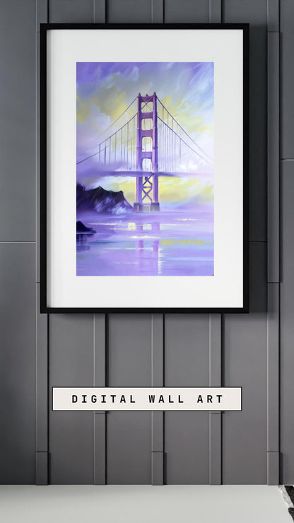 Golden Gate Bridge Art Print | San Francisco Watercolor Skyline | Digital Download Decor