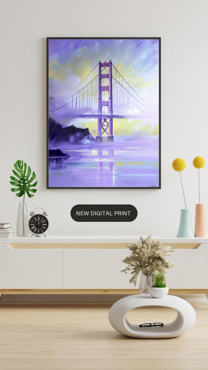 Golden Gate Bridge Art Print | San Francisco Watercolor Skyline | Digital Download Decor