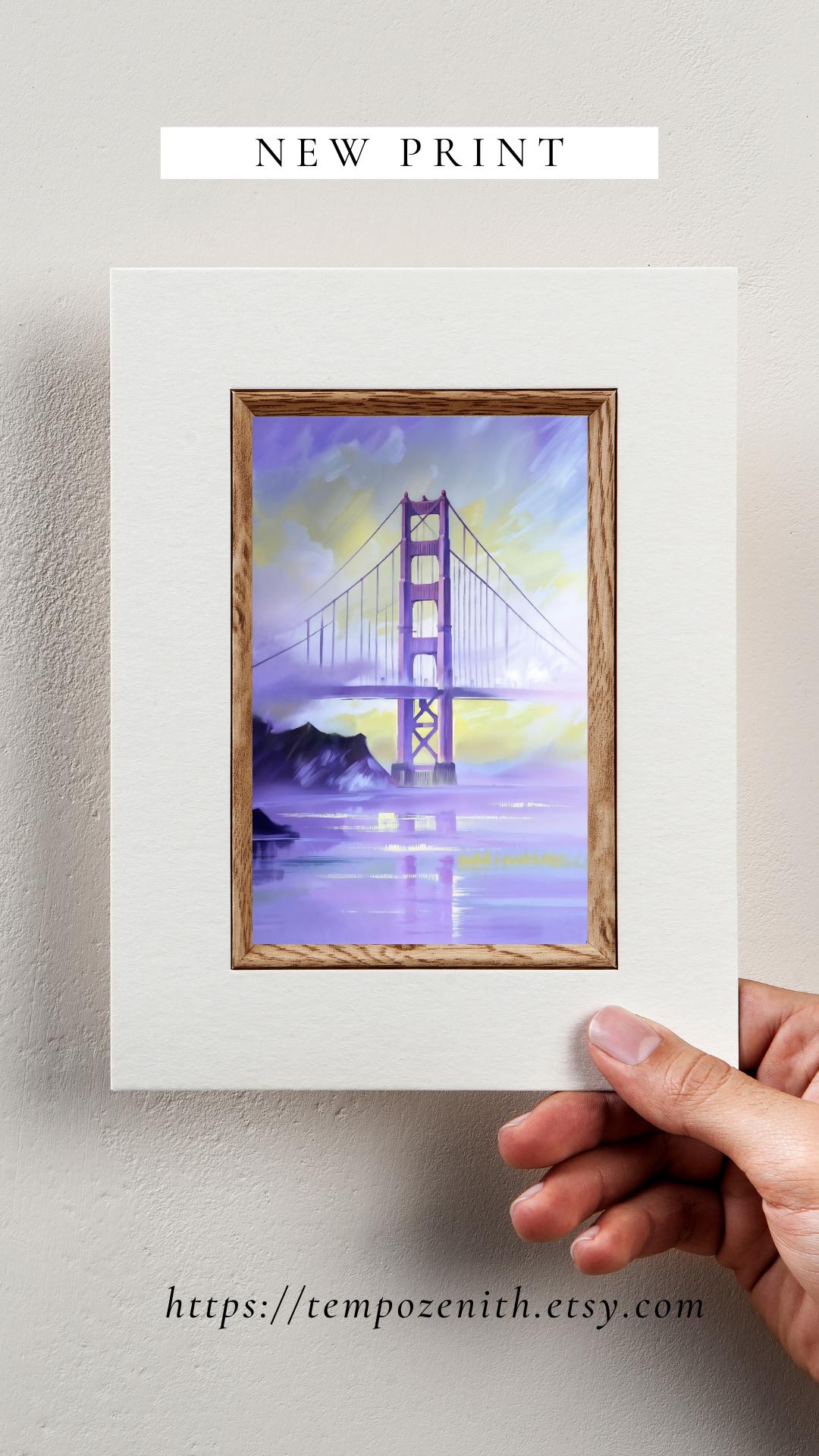 Golden Gate Bridge Art Print | San Francisco Watercolor Skyline | Digital Download Decor