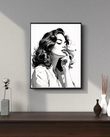Chic Minimalist Woman Portrait | Monochrome Poster for Elegant Home Decor | Digital Art Print