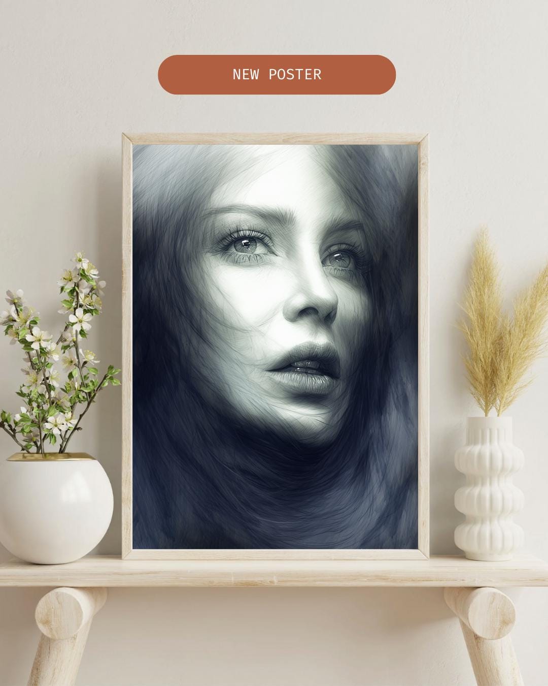 Elegant Female Portrait Art Print | Modern Monochrome Wall Decor | Abstract Digital Poster