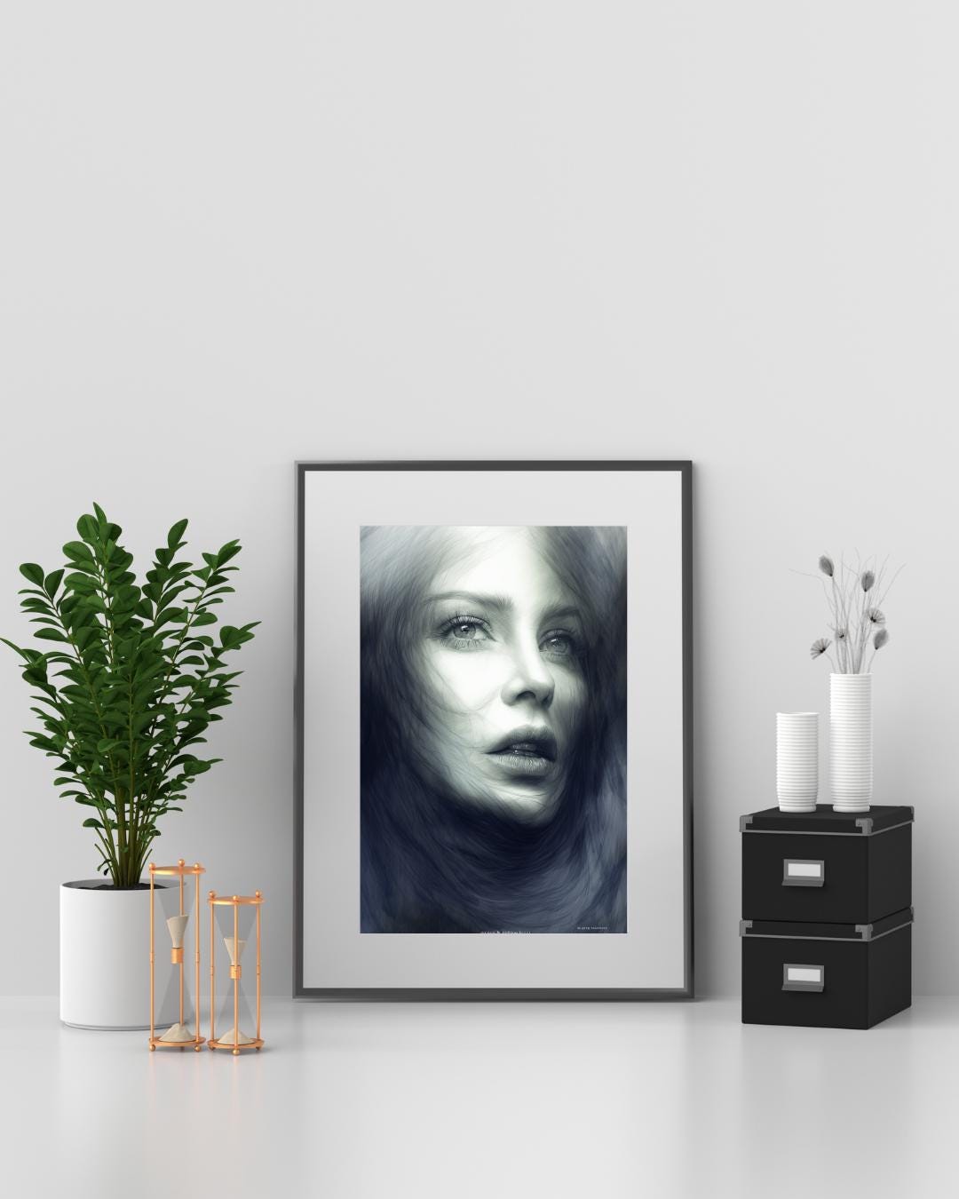 Elegant Female Portrait Art Print | Modern Monochrome Wall Decor | Abstract Digital Poster