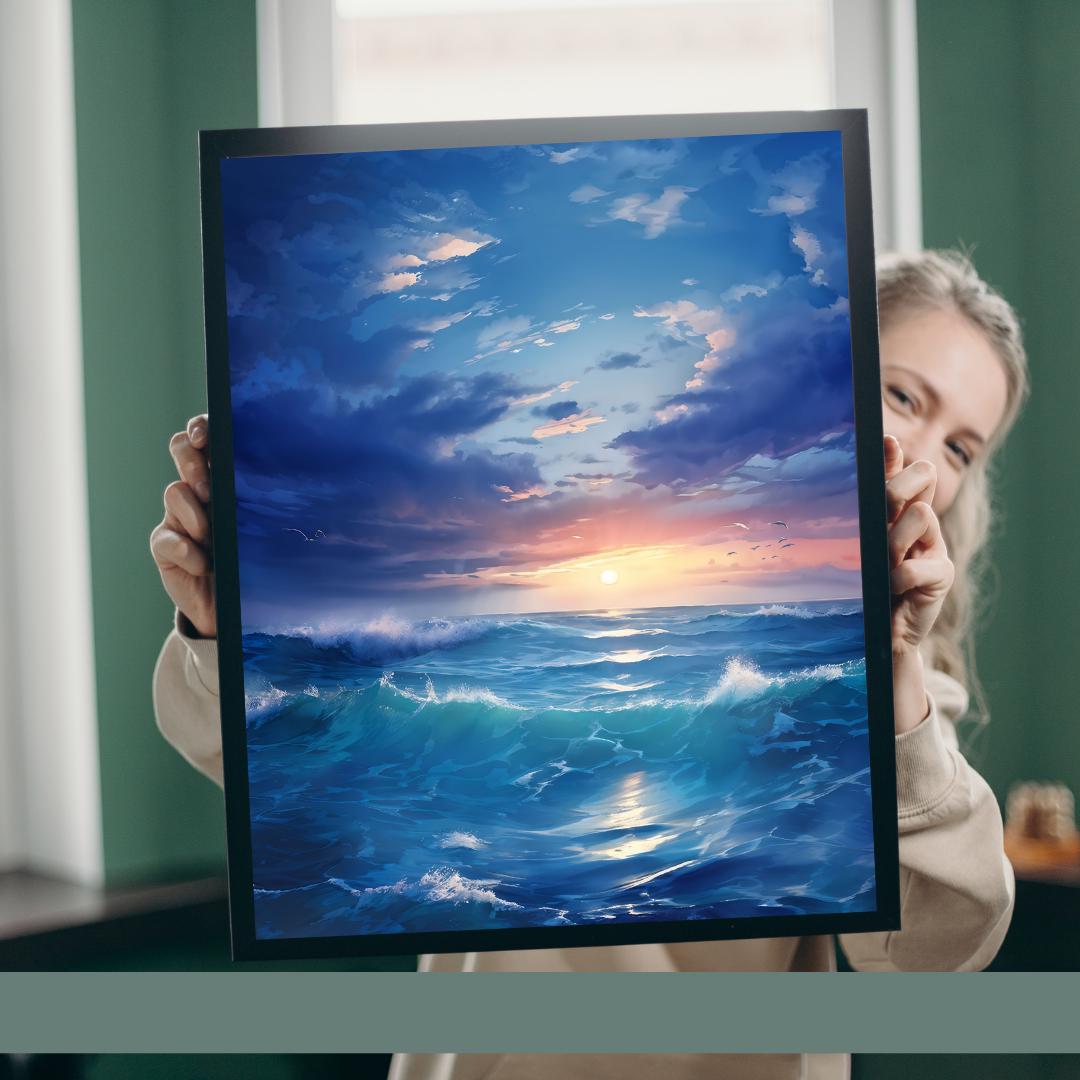 Serene Ocean Waves Poster | Peaceful Seascape Wall Art | Tranquil Sunrise Ocean Print