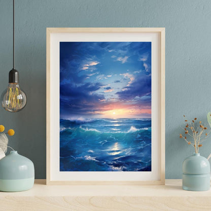 Serene Ocean Waves Poster | Peaceful Seascape Wall Art | Tranquil Sunrise Ocean Print