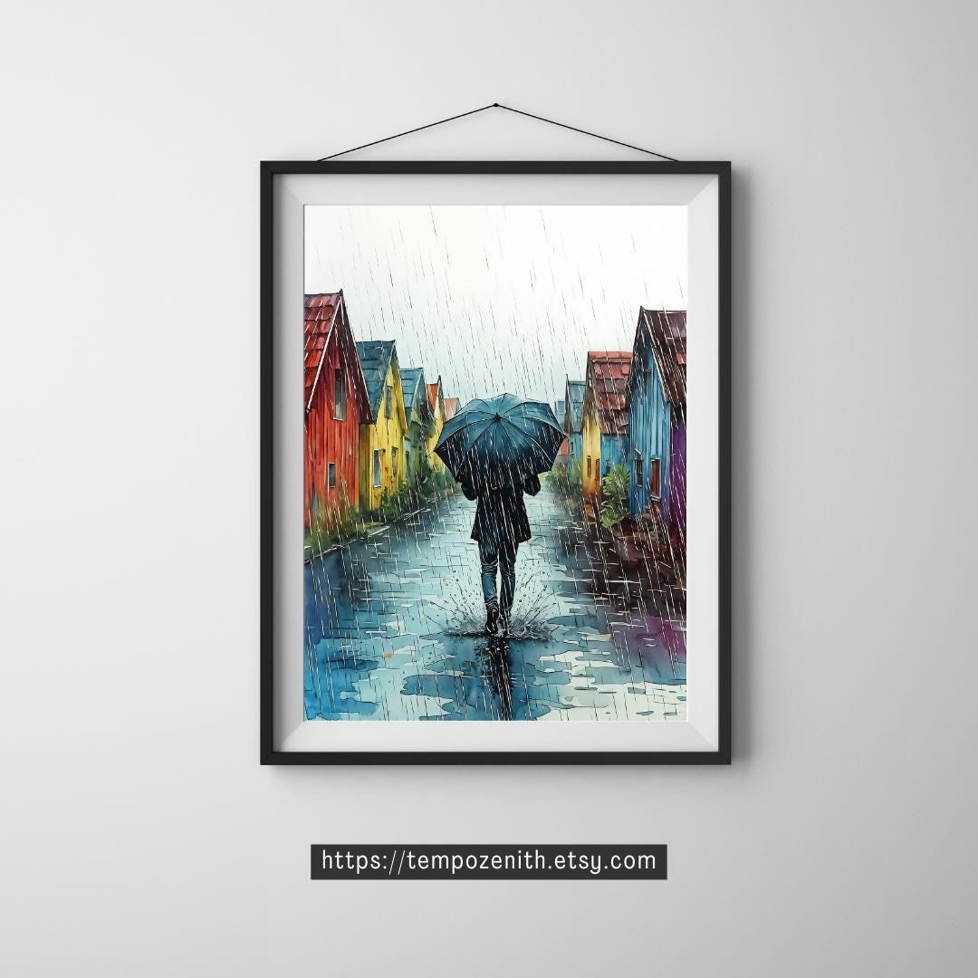 Cozy Urban Decor | Rainy Day Street Scene Art Print