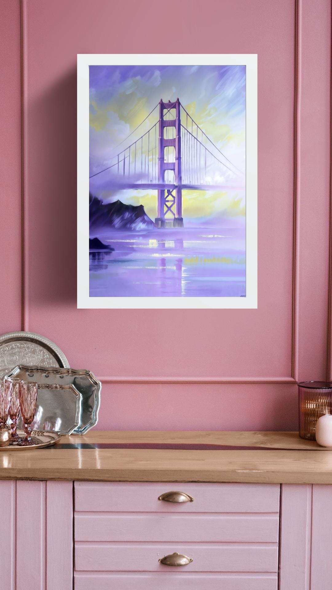 Golden Gate Bridge Art Print | San Francisco Watercolor Skyline | Digital Download Decor