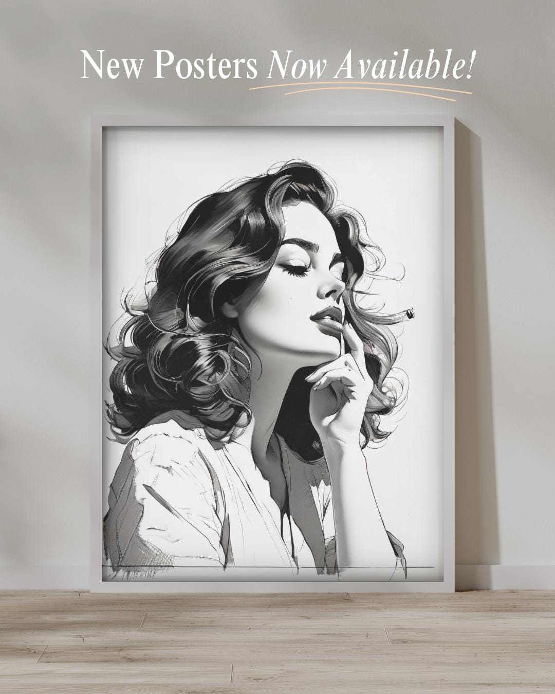 Chic Minimalist Woman Portrait | Monochrome Poster for Elegant Home Decor | Digital Art Print