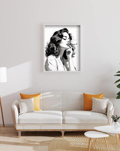 Chic Minimalist Woman Portrait | Monochrome Poster for Elegant Home Decor | Digital Art Print