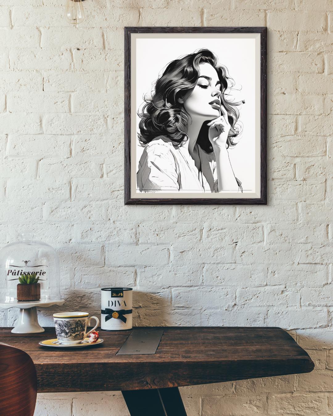 Chic Minimalist Woman Portrait | Monochrome Poster for Elegant Home Decor | Digital Art Print