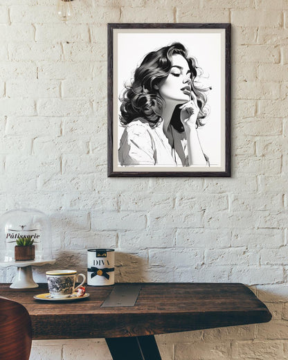Chic Minimalist Woman Portrait | Monochrome Poster for Elegant Home Decor | Digital Art Print