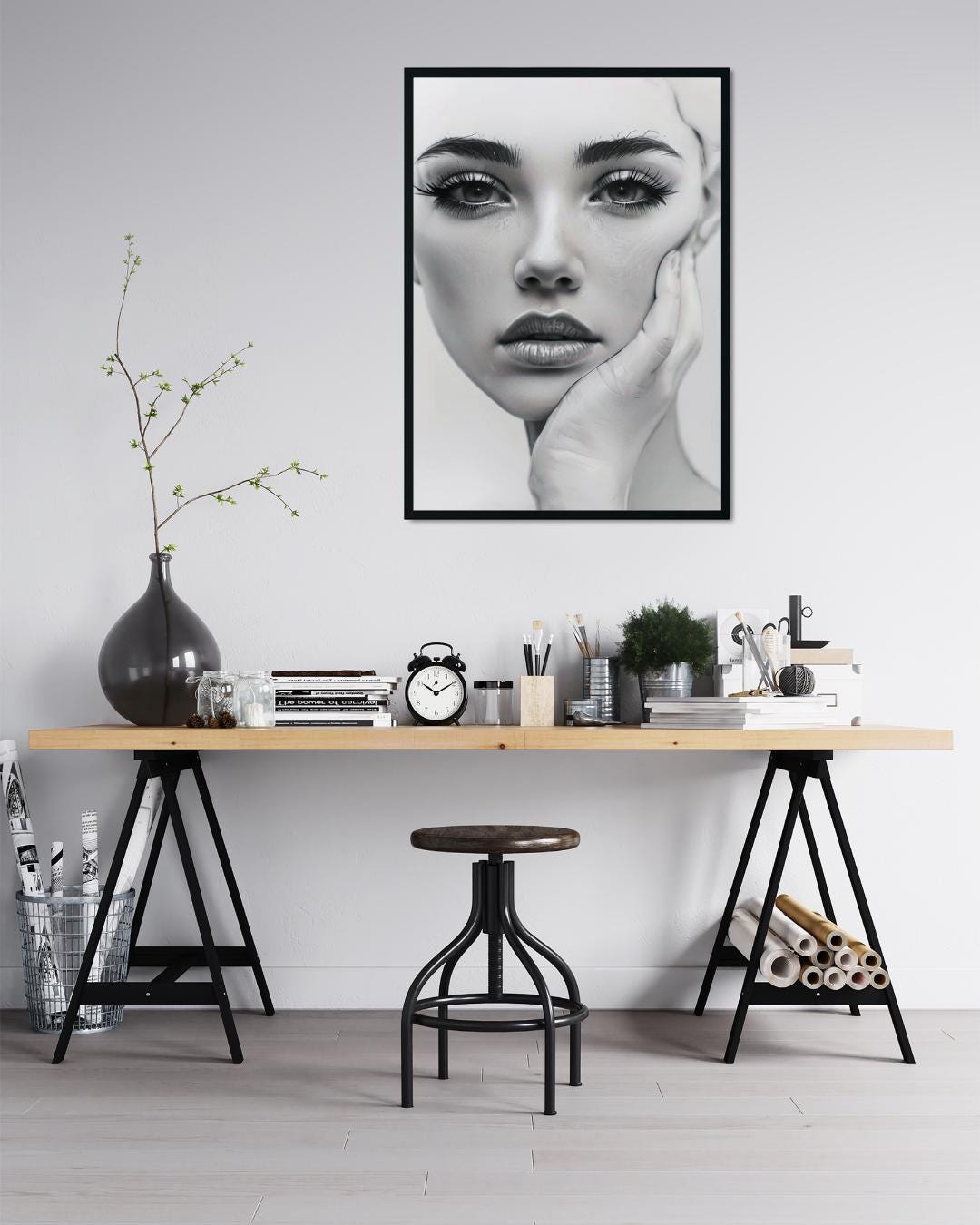 Modern Abstract Portrait Print | Stylish Minimalist Decor | Feminine Wall Art | Digital Download
