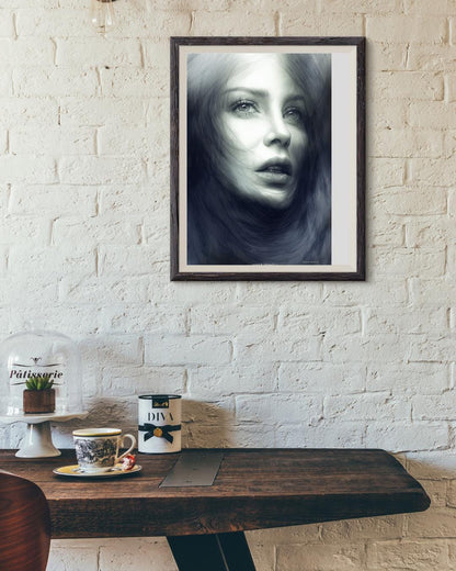 Elegant Female Portrait Art Print | Modern Monochrome Wall Decor | Abstract Digital Poster