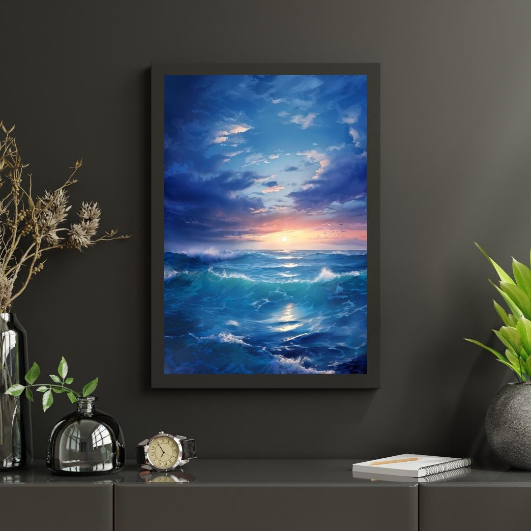 Serene Ocean Waves Poster | Peaceful Seascape Wall Art | Tranquil Sunrise Ocean Print