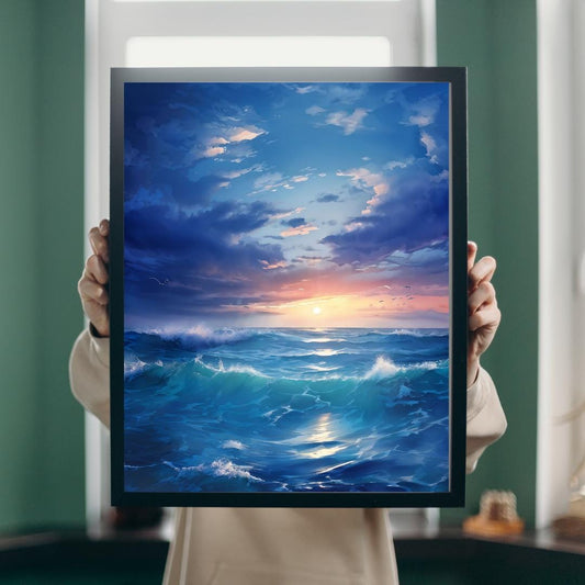 Serene Ocean Waves Poster | Peaceful Seascape Wall Art | Tranquil Sunrise Ocean Print