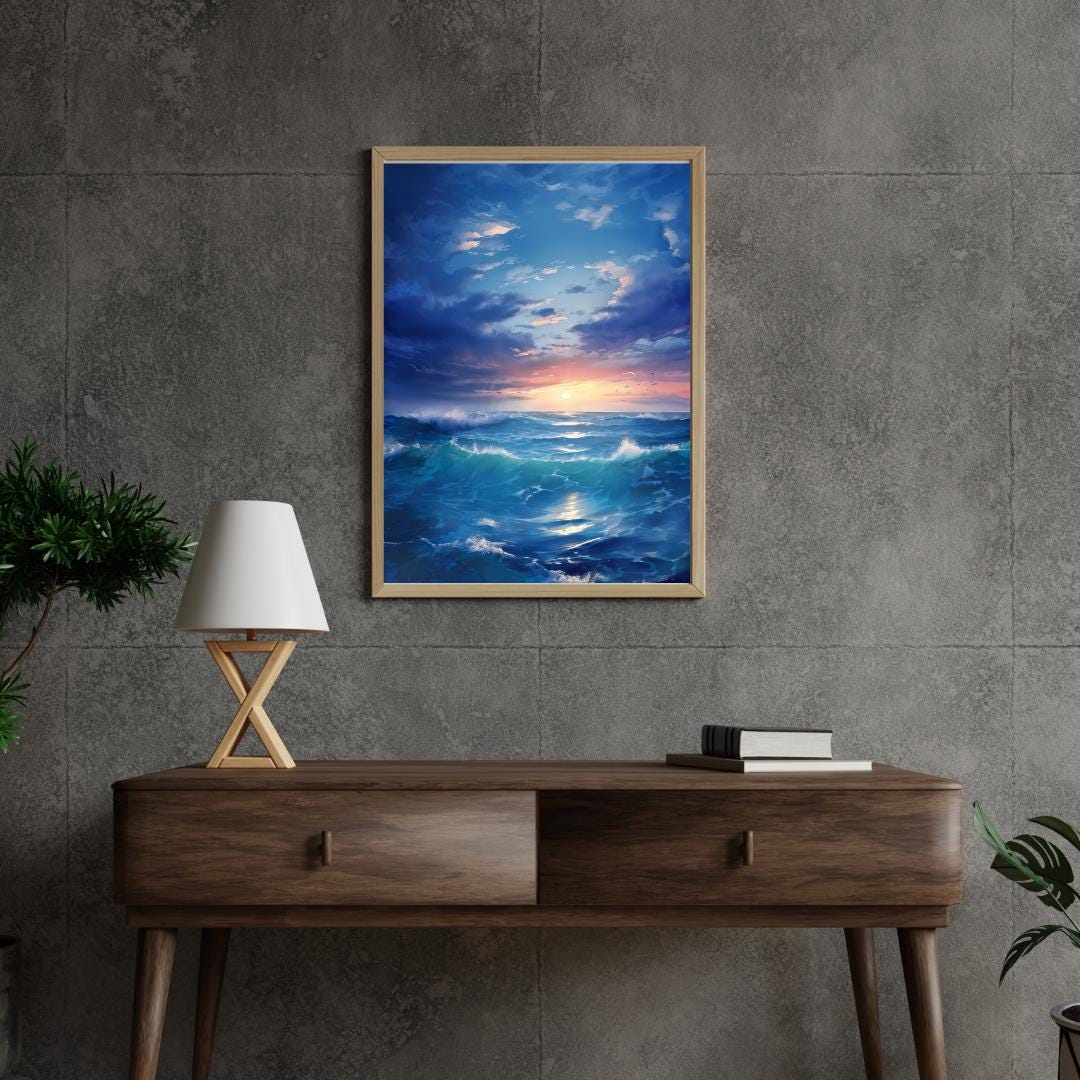 Serene Ocean Waves Poster | Peaceful Seascape Wall Art | Tranquil Sunrise Ocean Print