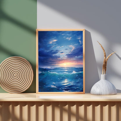 Serene Ocean Waves Poster | Peaceful Seascape Wall Art | Tranquil Sunrise Ocean Print