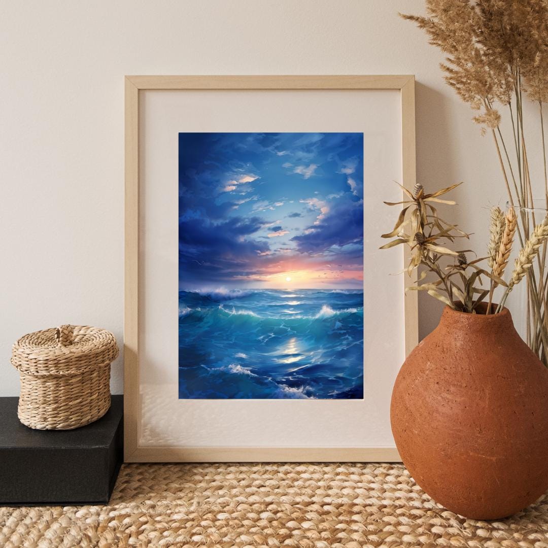 Serene Ocean Waves Poster | Peaceful Seascape Wall Art | Tranquil Sunrise Ocean Print
