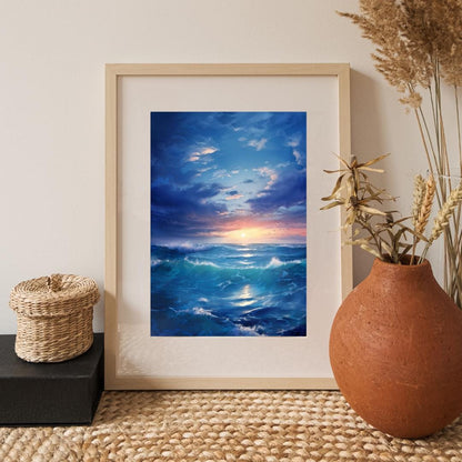 Serene Ocean Waves Poster | Peaceful Seascape Wall Art | Tranquil Sunrise Ocean Print