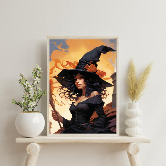 Dark Feminine Witch Illustration |Autumn Spooky Art Print | Digital Download