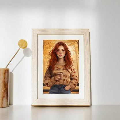 Autumn Fashion Portrait | Redhead Woman Fall Aesthetic | Cozy Printable Wall Art