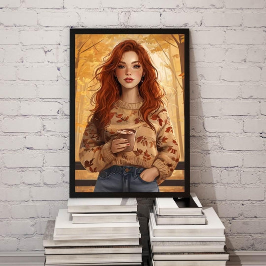 Autumn Fashion Portrait | Redhead Woman Fall Aesthetic | Cozy Printable Wall Art